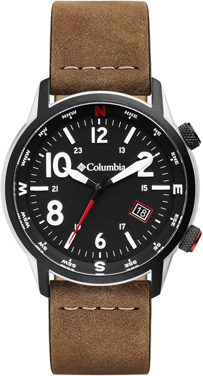 columbia 哥伦比亚 outbacker 不锈钢石英手表皮革表带,棕色,11(型号